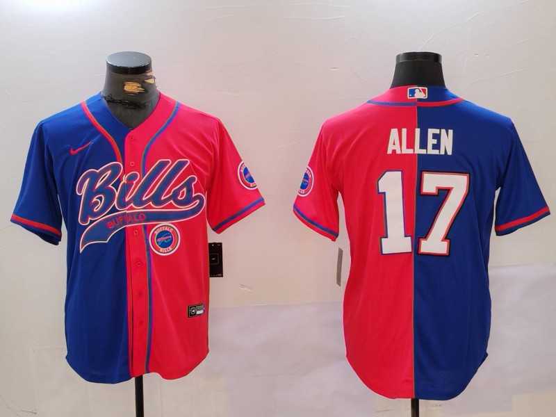 Mens Buffalo Bills #17 Josh Allen Red Blue Team Cool Base Stitched Baseball Jersey